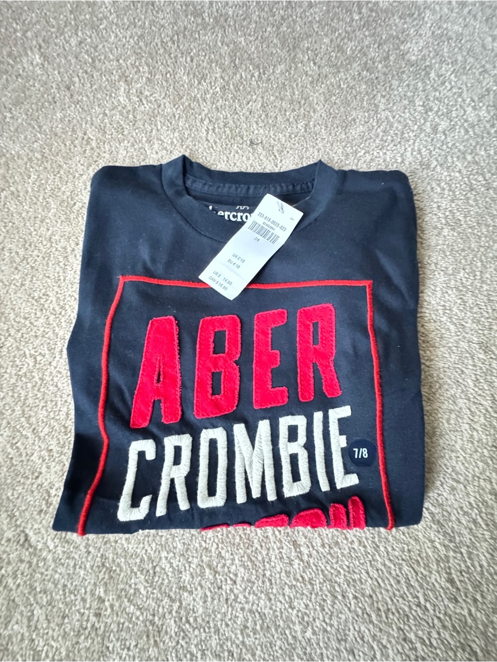 abercrombie kids Navy Tee with Red and White Logo